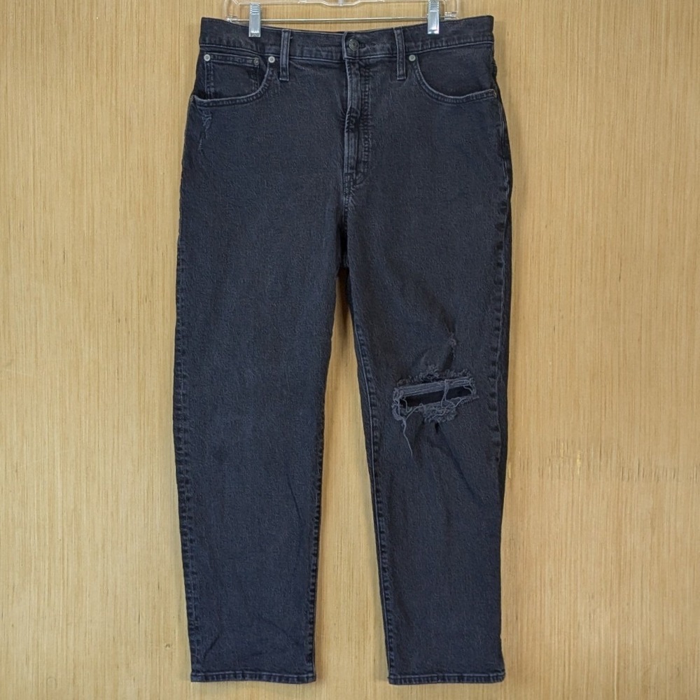 Madewell The Perfect‎ Vintage Straight Grunge Jean 32 Black Distressed High Rise
